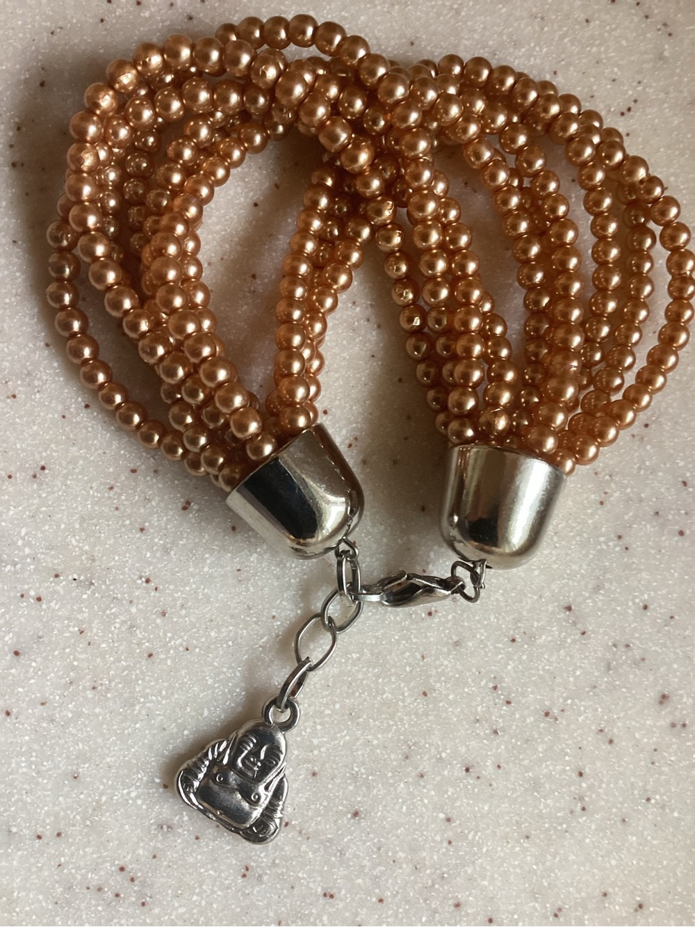 Gold Pearl Multi-Strand Beaded Bracelet with Charm